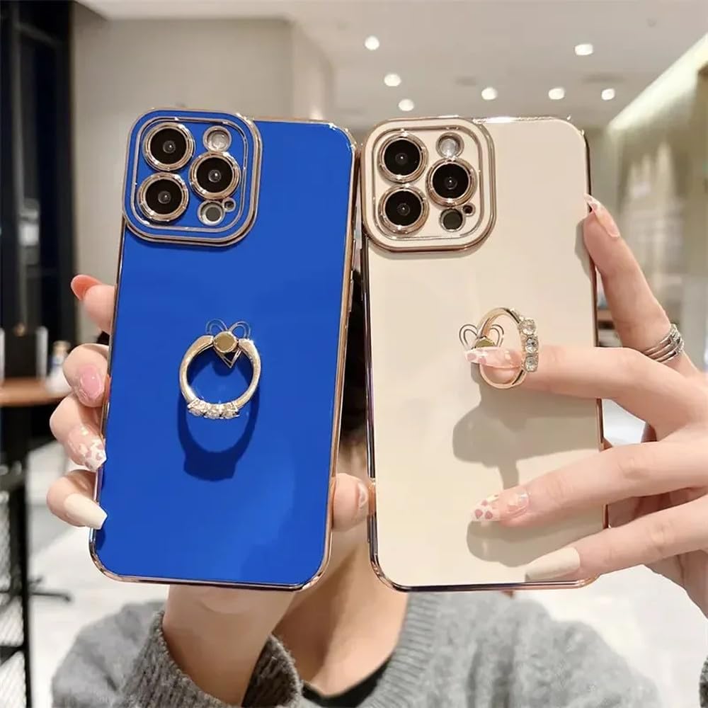 Funda de teléfono con Forma de corazón de Amor en el Lateral, galvanizada y Suave, para iPhone 11, 12, 13, 14 Pro MAX, XS, X, XR, 15 Plus, Funda de Silicona con Anillo, Azul, para iPhone 11