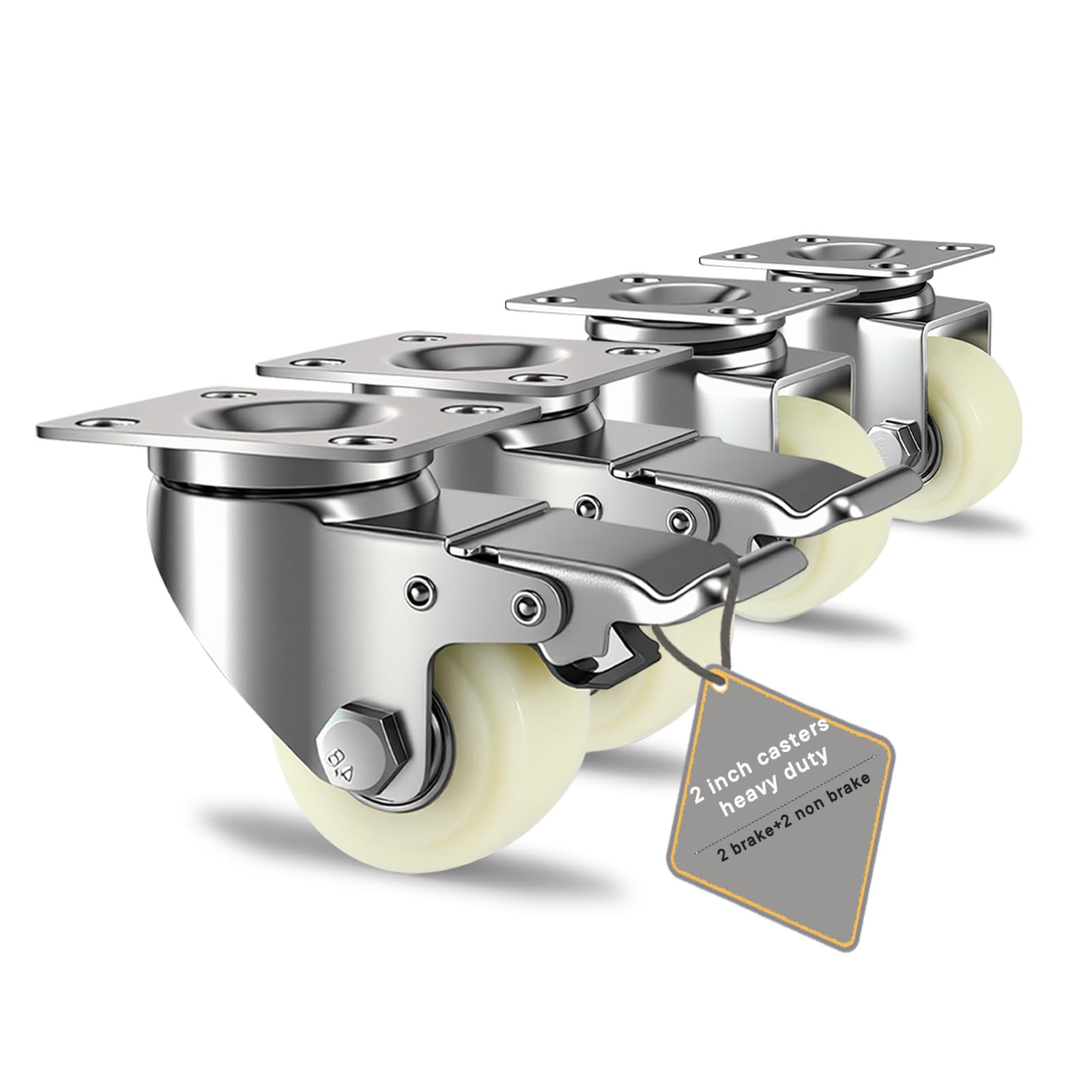 JULANG 2 Inch Caster Wheels Set of 4 Heavy Duty – 500 lbs, 2 Locking + 2 Swivel, Quiet Casters for Workbench, Cabinet, Kitchen Island, Garage