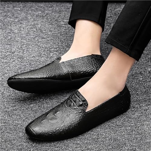 Loafers Shoes for Men Genuine Leather Pointed Toe Faux Crocodile Grain Rubber Sole Slip Resistant Lightweight Comfortable Prom Slip-ons3