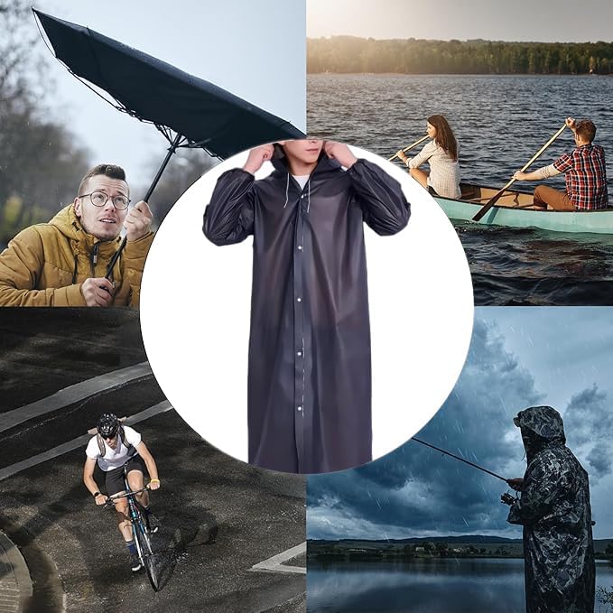 Poncho de chuva reutilizável de EVA para adultos, capa de chuva com capuz impermeável com mangas para homens e mulheres, leve e portátil