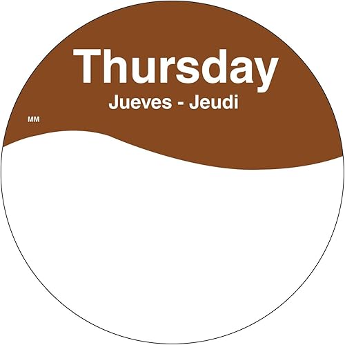 DayMark Safety Systems MoveMark IT110108 Etiqueta Trilingüe Trilingüe Removible, Jueves, Círculo de 3 pulgadas, Marrón, Rollo de 500