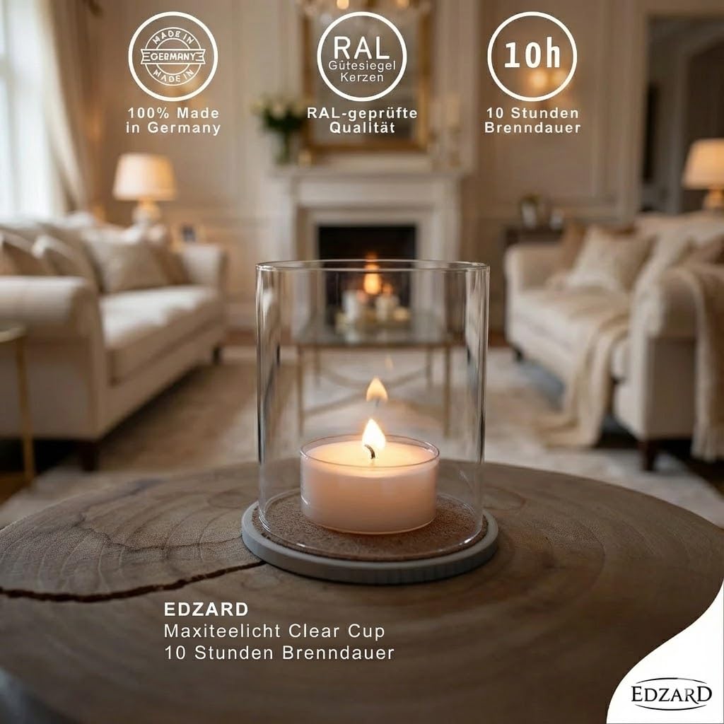 Edzard Wenzel Maxilights - 64 Candele scaldavivande maxi, con 4 mini accendini, 54 mm di diametro, 10 ore di combustione, bianche, in paraffina, per vetro, lumini notturni grandi