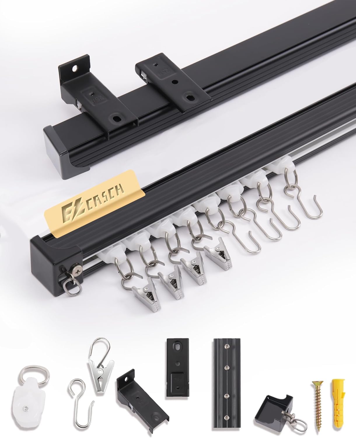 Ezcasch Curtain Track 2.5m Aluminium Curtain Rail, Curtain Track 1-track Black Ceiling Mount Curtain Rail System for Room Divider, Balcony, Privacy (Track x 3)