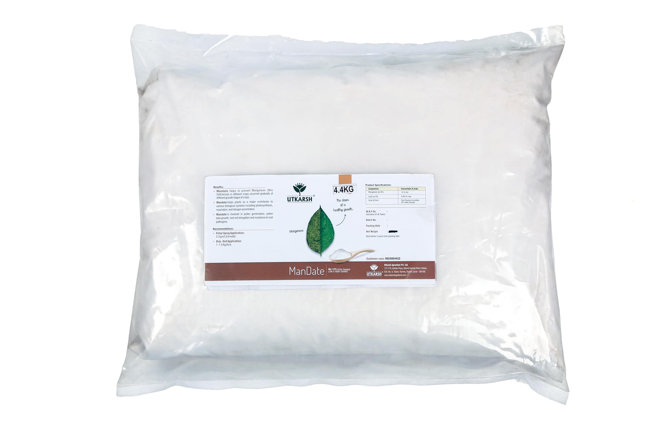 Utkarsh ManDate (Manganese - Mn 10% EDTA Chelated, 100% Water Soluble Foliar Spray Fertilizers) Resistance to Root Pathogens, Enhances Plant Growth & Productivity (4.4 Kg; Pack of 1) (B0D7C9BN9R) Amazon Price History, Amazon Price Tracker