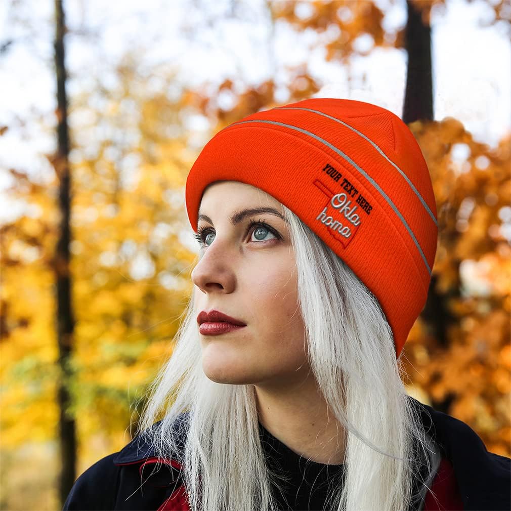 Custom Reflective Beanie Oklahoma Style B State Map Names Acrylic High Visibility Running Gear for Men & Women 1 Size