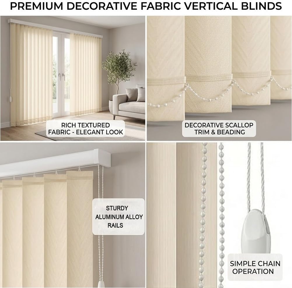 Cordless Vertical Window Blinds for Sliding Glass Doors, Beige Blackout Fabric Vertical Blinds 40"x64" 54"x80" 78"x84" 59"x63" Light Filtering Privacy Door Shade for Large Windows(47" W*59" H)