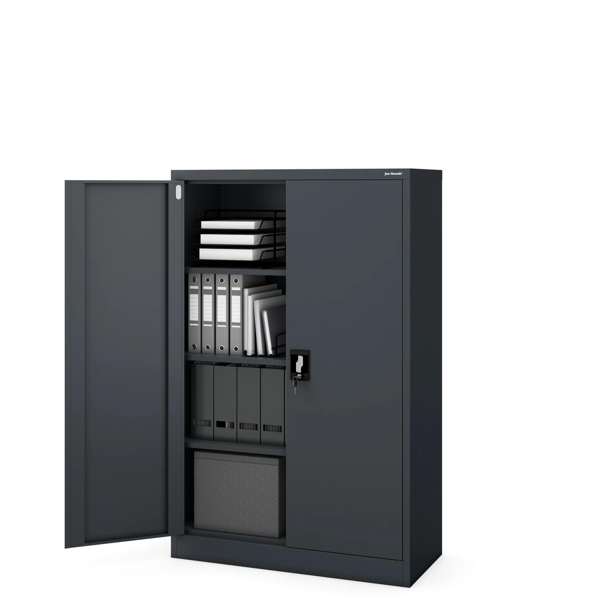 Jan Nowak Aktenschrank C001K Metallschrank Büroschrank Werkzeugschrank 3 Fachböden Stahlblech Flügeltüren Pulverbeschichtung 140 cm x 90 cm x 40 cm (Anthrazit)