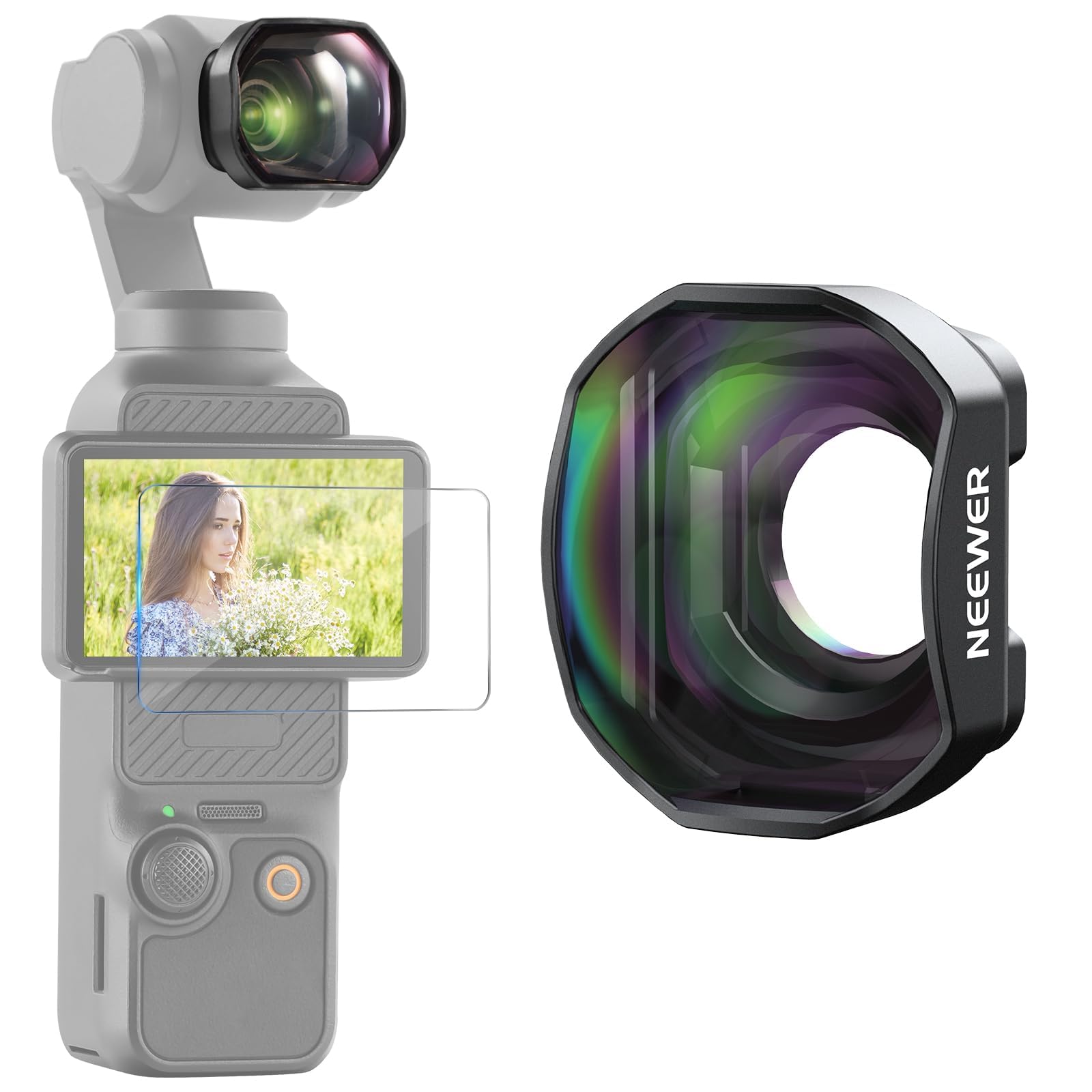 NEEWER Teleconvertitore Compatibile con DJI Osmo Pocket 3/Pocket 4/Xtra Muse, Lente Magnetica in Vetro Ottico HD Multistrato a 4 Elementi e 3 Gruppi, Accessori per Action Camera Gimbal, LS-84