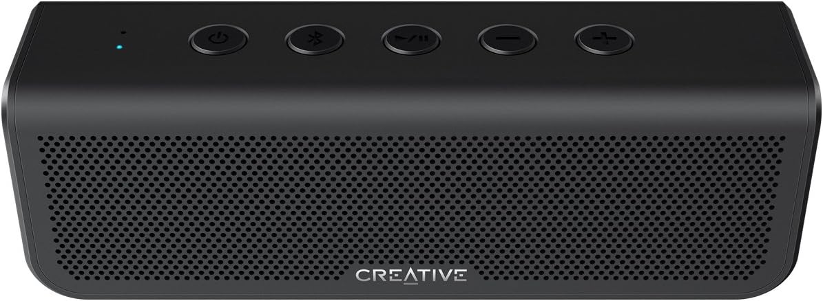 CREATIVE Metallix Plus Portable, Dual Drivers Bluetooth 4.2 Speaker with 24 Hours of Battery Life, Enhanced Bass, IPX5 Water-Resistant, Stereo Pairing and Built-in Speakerphone (Black)