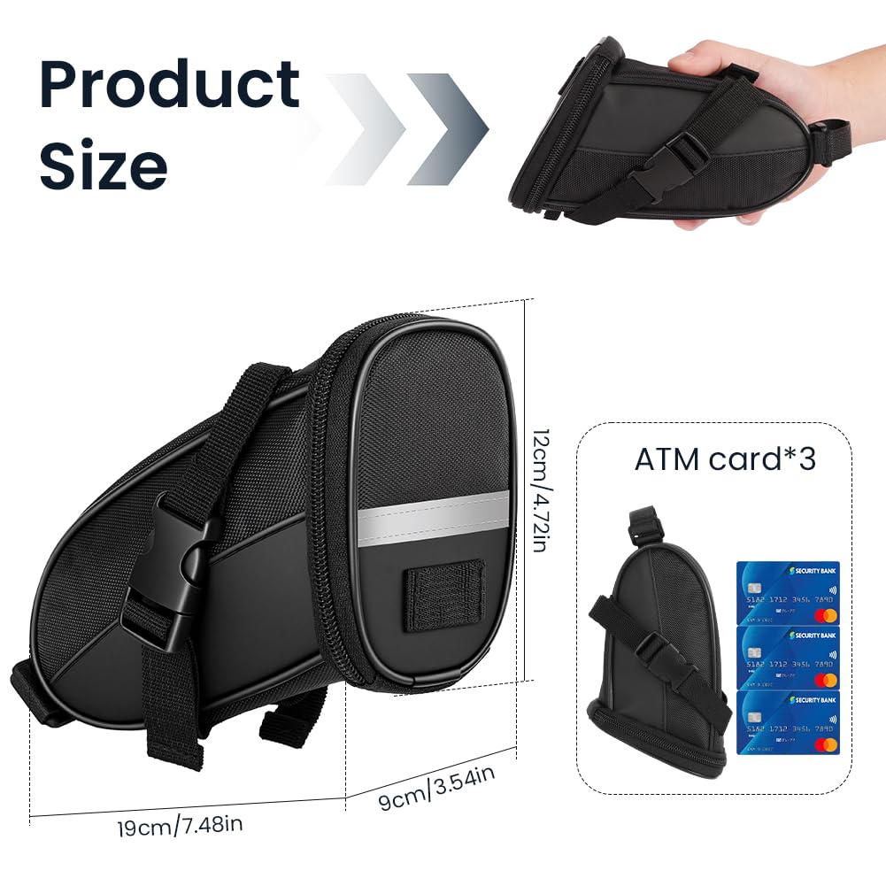 DiULi Borsa da Sella per Bici, Mini Borsa Sottosella per Reggisella da Ciclismo Riflettente per Mountain Bike Bici da Strada, Nero, 19 * 12 * 9cm - 4