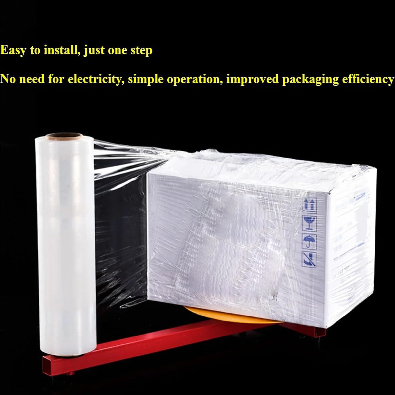 Banco Manual para Envoltura con Film Estirable, Máquina Envolvedora de Palés con Plataforma Giratoria de 30cm - Mesa Resistente para Cajas & Soporte Dispensador de Film para Logística y Almacén