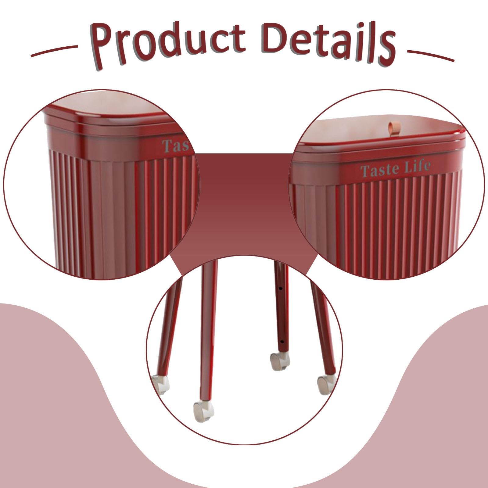 Yajuyi Cubo de Basura Alto con Ruedas, 16 L, Portátil Y Elegante, Ideal para Restaurantes, Cocinas, Baños Y Habitaciones de Huéspedes, Rojo, Individual