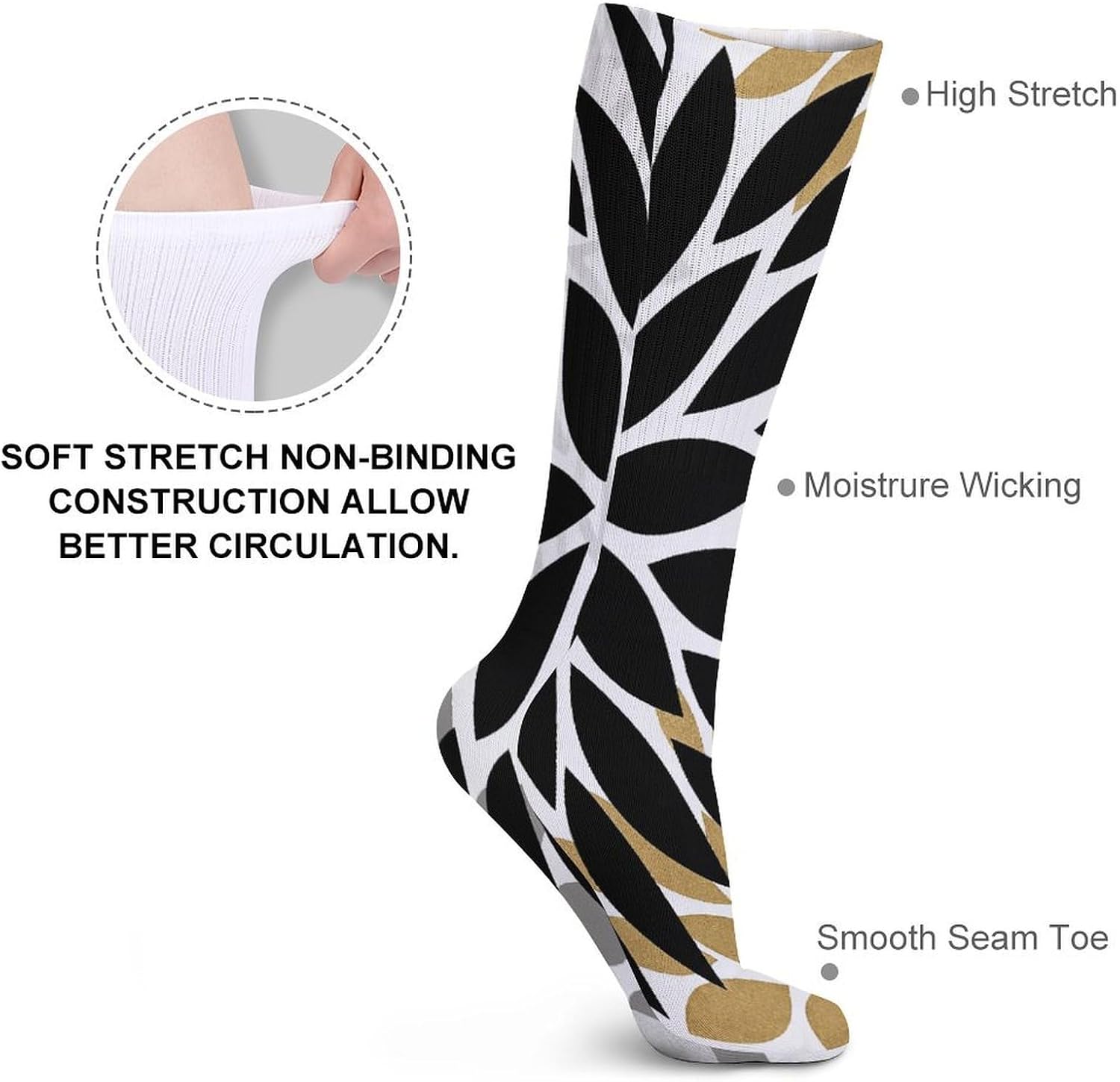 Brown Black Daisy Flower Crew Socks Casual Breathable Calf Socks | Cushion Running Athletic Socks Long Performance Breathable Sports Socks for Women Men