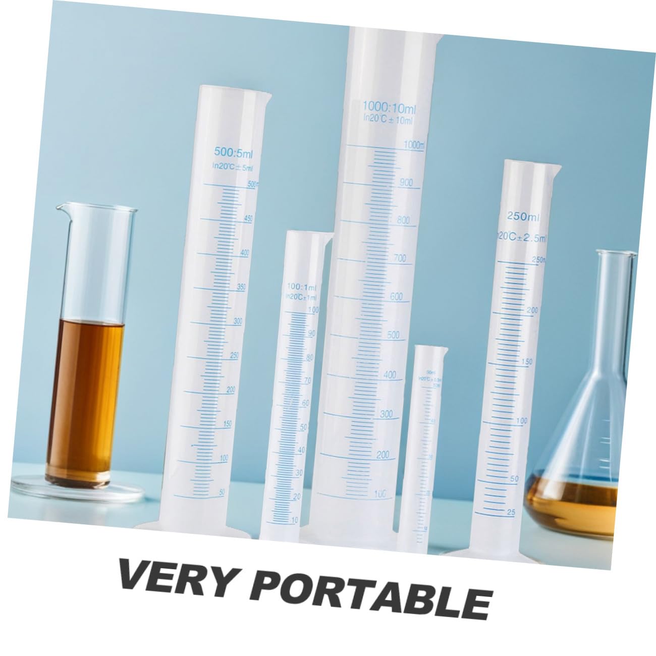 Cilindri Graduati in Plastica Professionale 5 Pezzi (50-1000 Ml) Base Esagonale e Beccuccio Conico Per Misurazione Liquidi Scuole Laboratori Casa