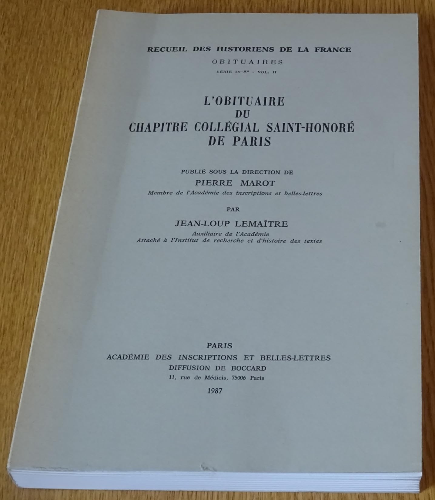 L'obituaire du chapitre collégial Saint-Honoré de Paris