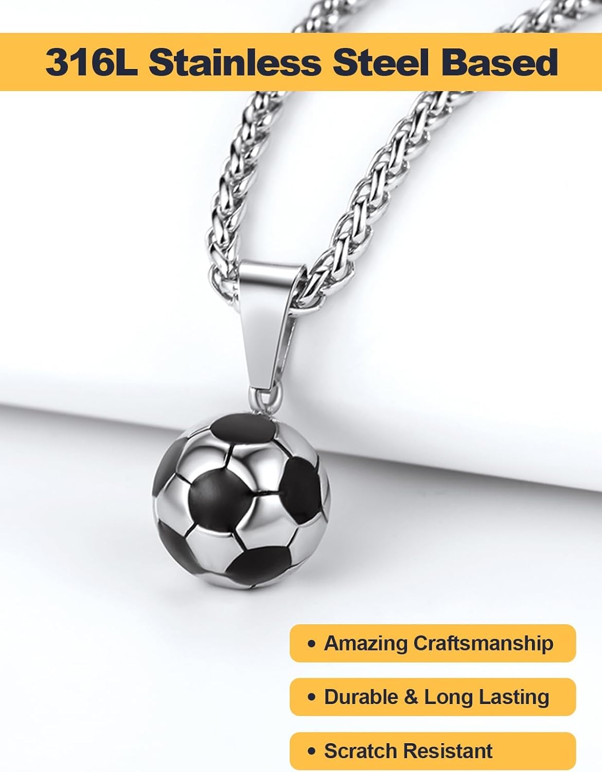 U7 Soccer Necklace for Men Football Baseball Basketball Stainless Steel Chain in Gold Silver Black Color, Shoes Pendant Necklaces for Gym Sport Players Hip Hop Jewelry, 22 Inch - Image 5