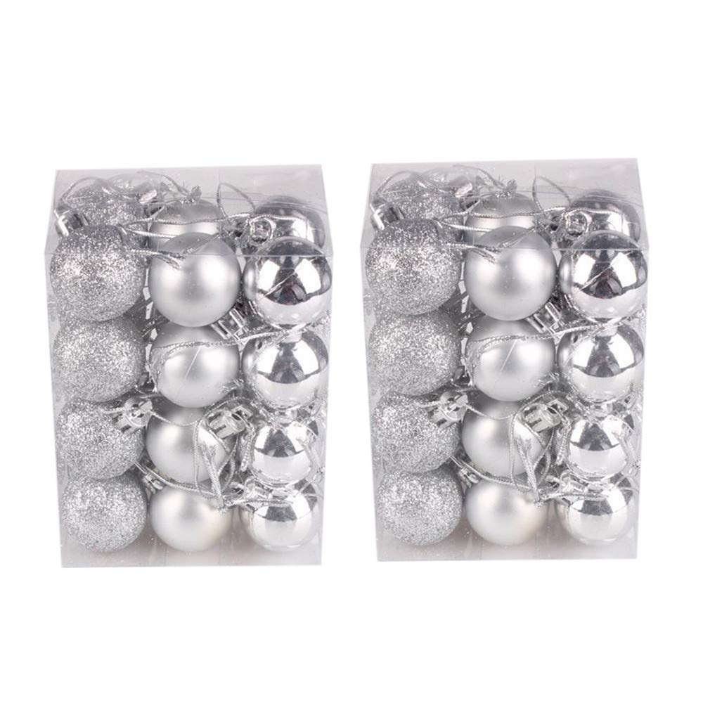 Am Clearance A-Silver 48Pc/3Cm Mini Shatterproof Hanging Baubles Balls Set For Xmas Tree Decorations
