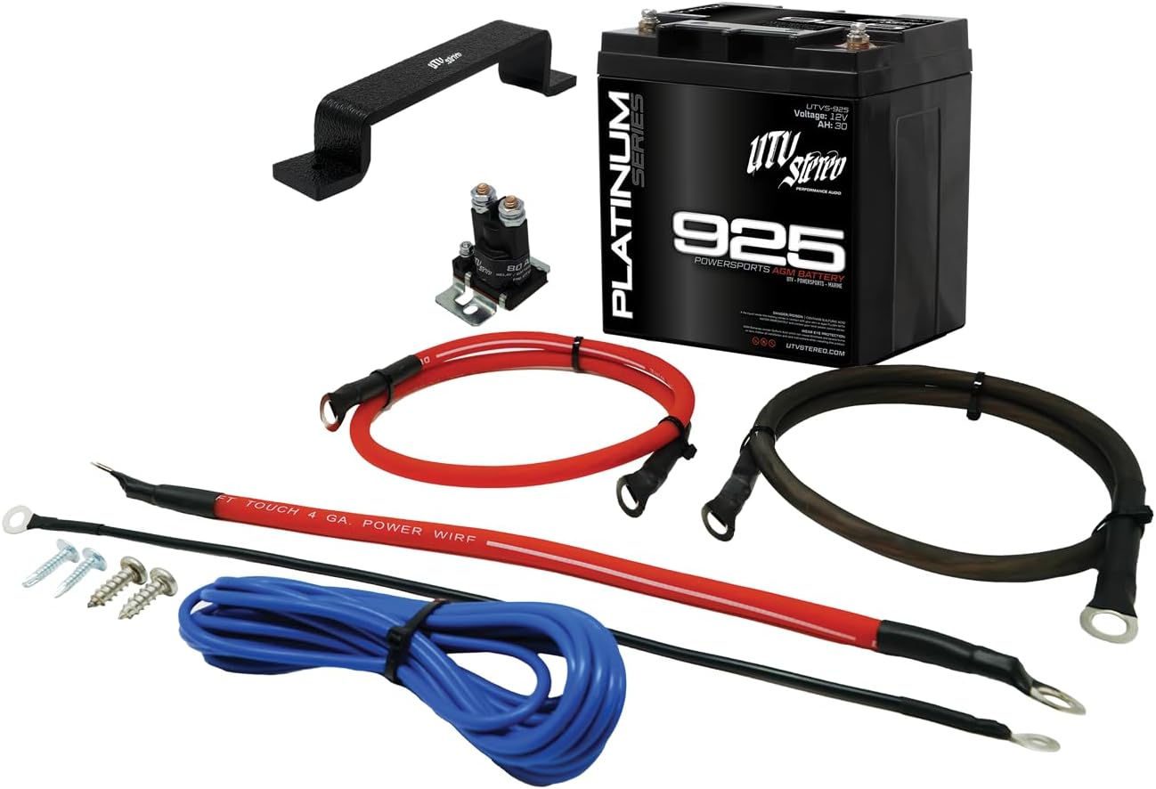 Polaris RZR 2nd Battery Kit, UTV Stereo Second Battery Kit w/AGM Battery, Mount, Isolator, Wires & Hardware (Not For Trail, Pro XP, R or S Models)