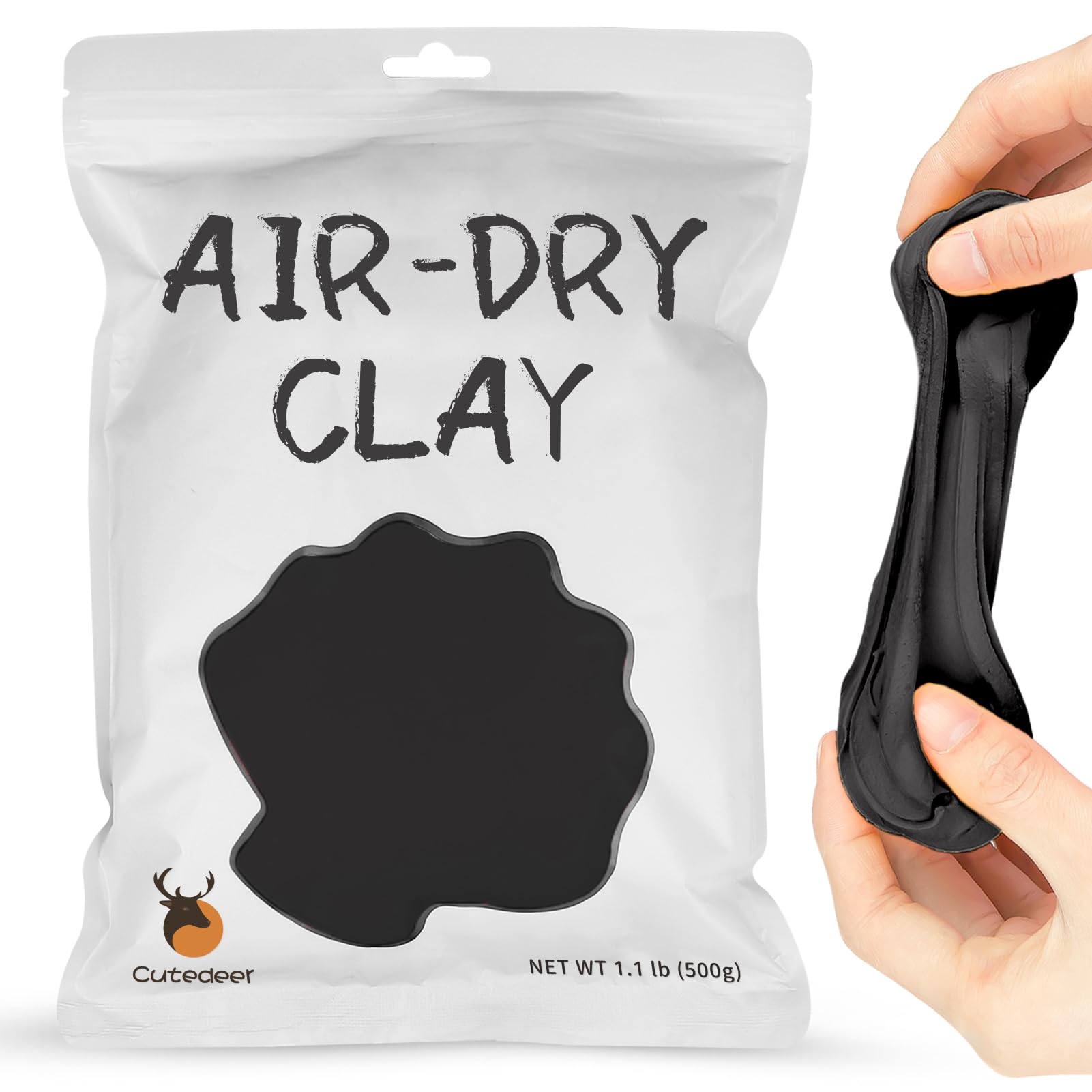 CutedeerBlack Air Dry Clay, 1.1lb Foam Modeling Clay, Soft Squishy Molding Clay, Moldable Clay for Kids Adults, Arts & Crafts Project Slime Supplies(1.1lb - 1 Pack, Black)