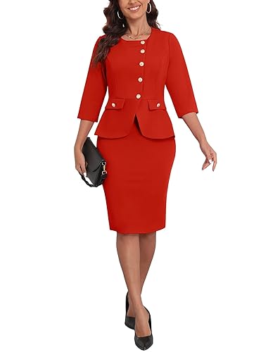 Ophestin Suit Sets Women 2 Piece Skirt Dressy 3/4 Sleeve