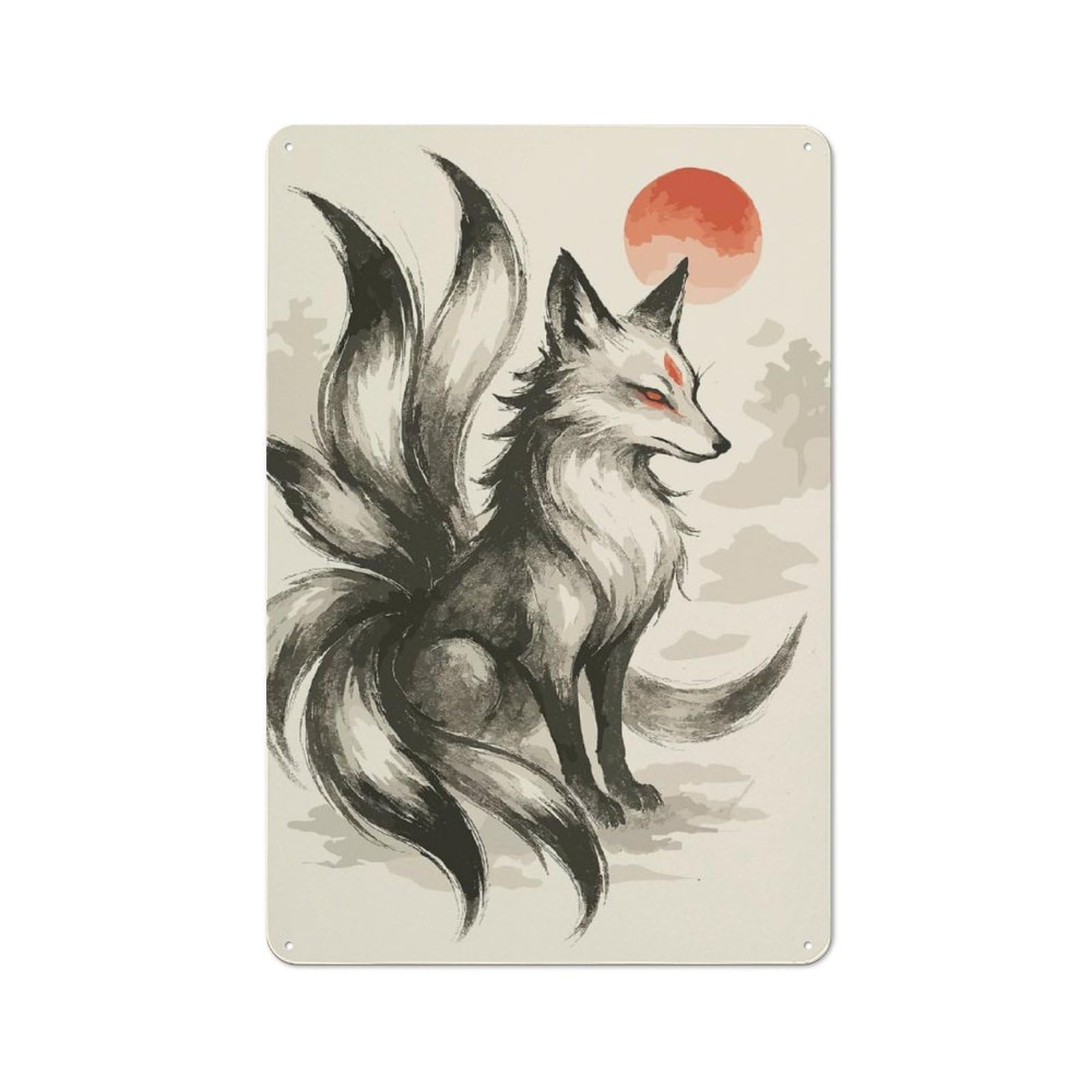 Junmoney Style-23 Casual Nine-Tailed Fox Digital Art Garden Room Metal Sign 30X20cm, Porch Wall Decor For Conservatory, Home Bar Or Utility Room