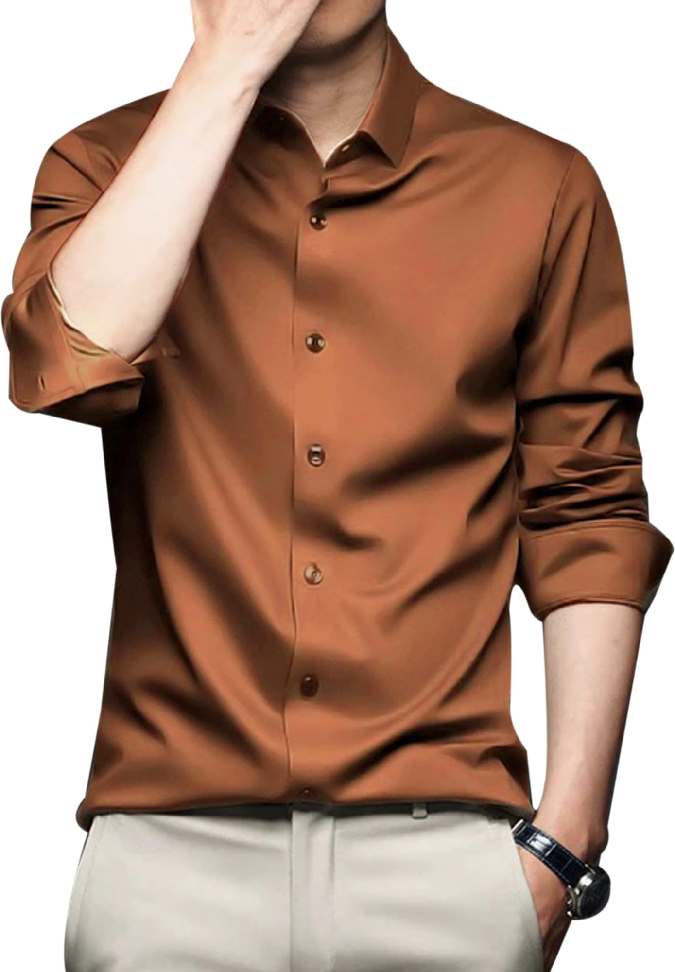 afflatus Men’s Solid Satin Shirt for Party, Formal, Daily and Casual Wear Full Sleeve Shirt for Mens-picture-53