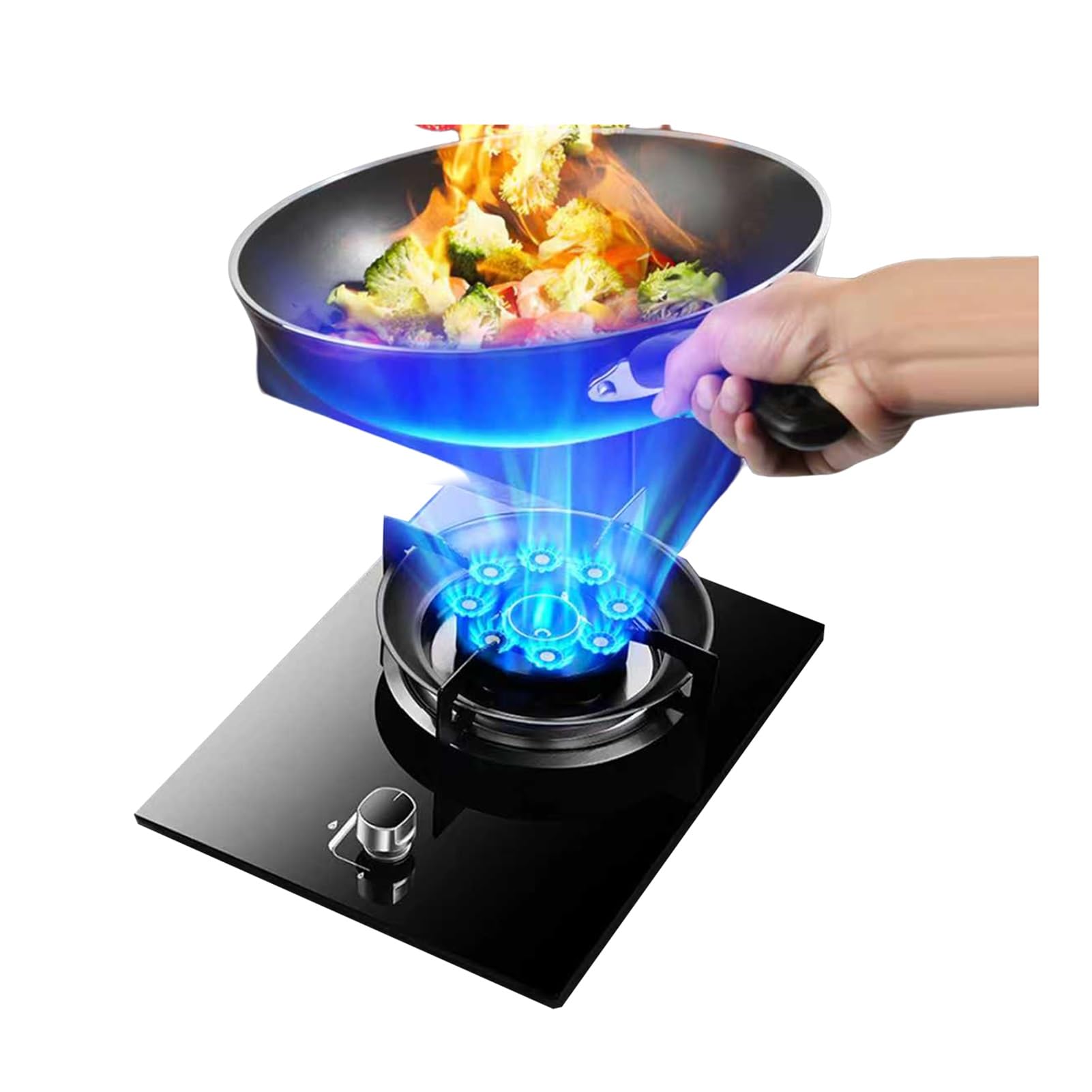 Cuisinière À Gaz 1 Brûleur, 5,2 KW, 9 Cavités, Plaque De Cuisson À Feu Vif, Brûleur Wok En Acier Inoxydable Et Vitrocéramique, Kit D'alimentation En Gaz NG/GPL(NG)
