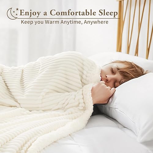 Miniatura 6 de LBRO2M Manta de cama de forro polar sherpa a rayas, tamaño individual, súper suave, afelpada, cálida, acogedora, de microfibra esponjosa, manta de