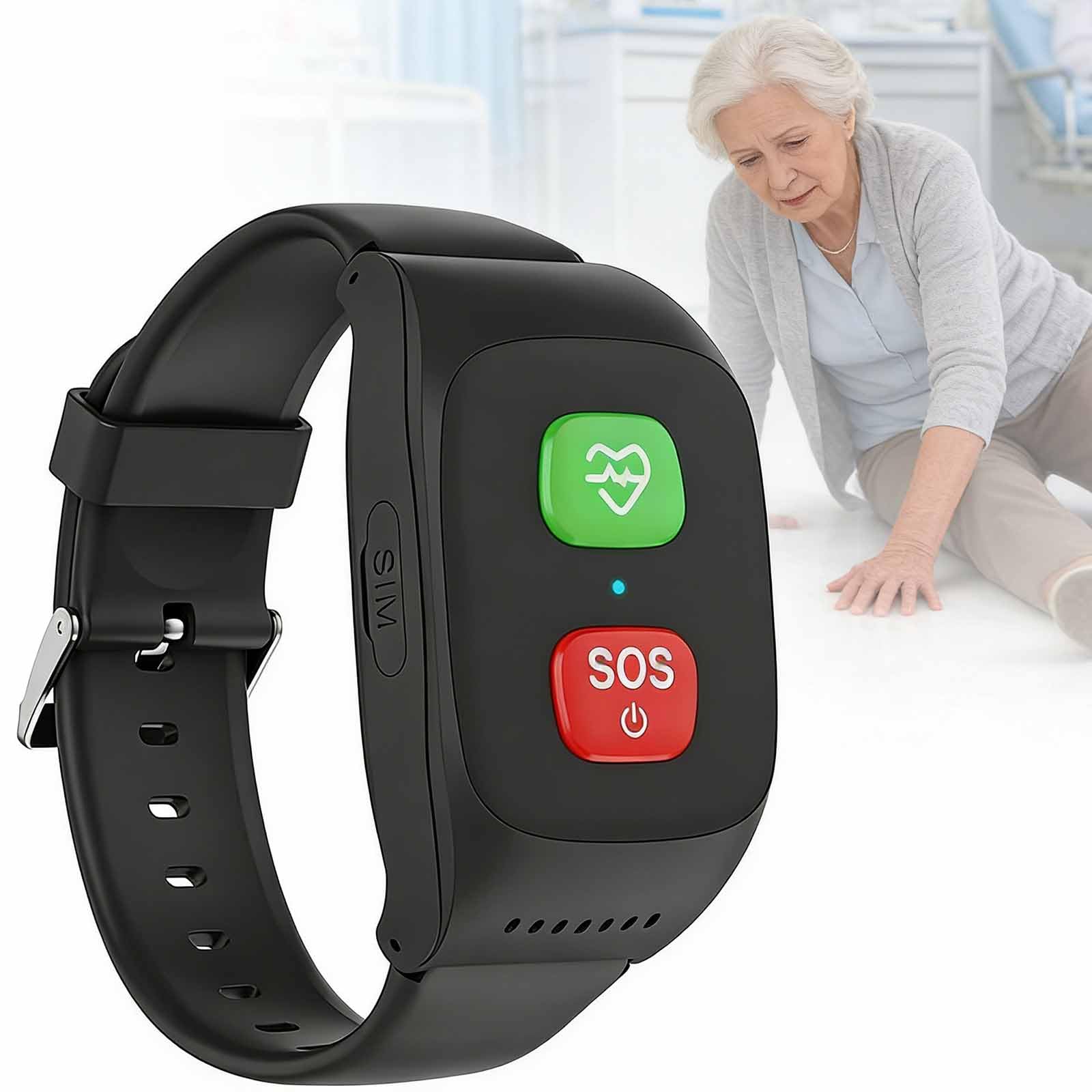 ERICAT Bracelet D'appel d'urgence pour Personnes Âgées, Montre Intelligente Senior avec Détection De Chute Et Suivi D'alerte De Chute, Étanche IP67, Capacité De 800 MAh Et Alerte 1 Touche, Précision