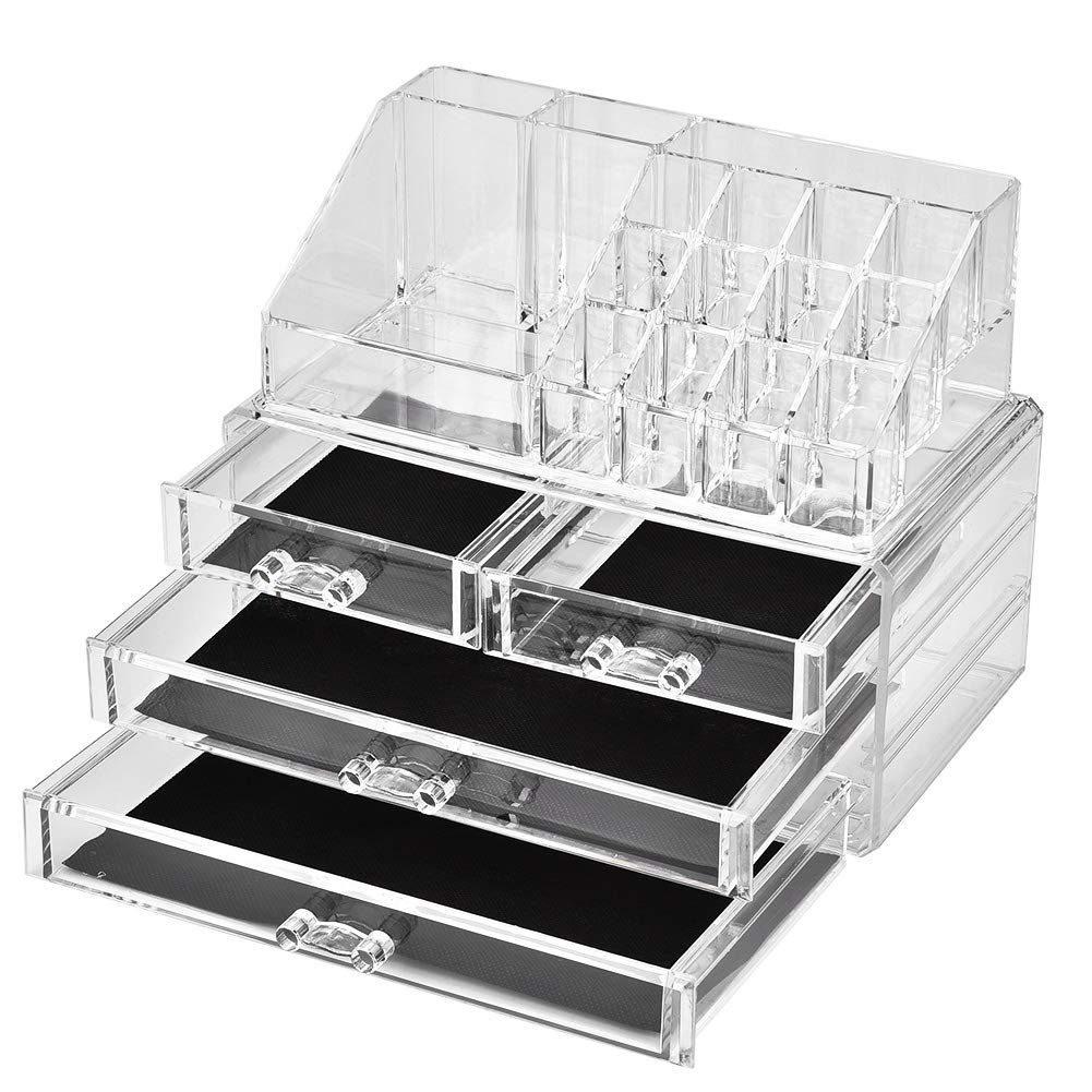 Przezroczysty organizer na kosmetyki do makijażu, pudełko do przechowywania biżuterii, wielowarstwowe etui z szufladami, przezroczysty organizer na biżuterię, na kolczyki, pierścionki