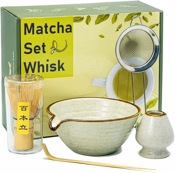 Zzlright Matcha Whisk Set,Matcha Set,Matcha Kit,Matcha Bowl with Spout,Scoop,Sifter,Bamboo Whisk,Chasen Holder,Unique Gifts for Women Grifend,Gifts for Christmas, Birthday,Halloween