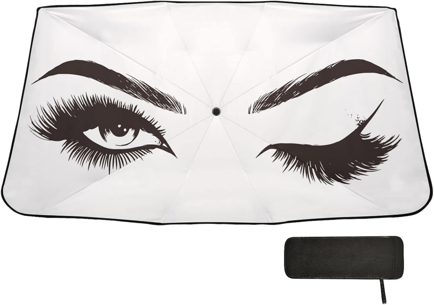 Women Eyes Windshield Sun Shade Umbrella Foldable Car Front Window Sunshade Blocks UV Rays Heat Keep Vehicle Cool (55" x 27.5")