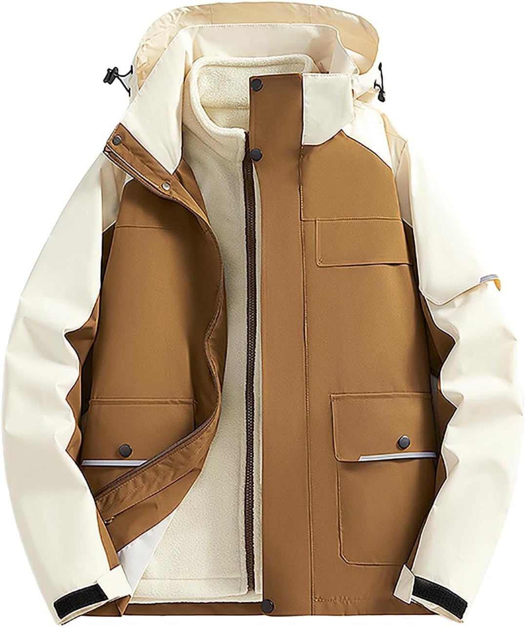 NATHGAM Men's Waterproof Ski Jacket Two-Pieces Sets 2 In 1 Outdoor Thick Warm Hooded Parka Coat Mountain Hiking Snow Jackets