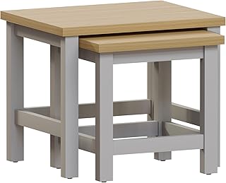 Vida Designs Arlington Nest of 2 Tables Side End Modern Table Set MDF Square Furniture (Grey)