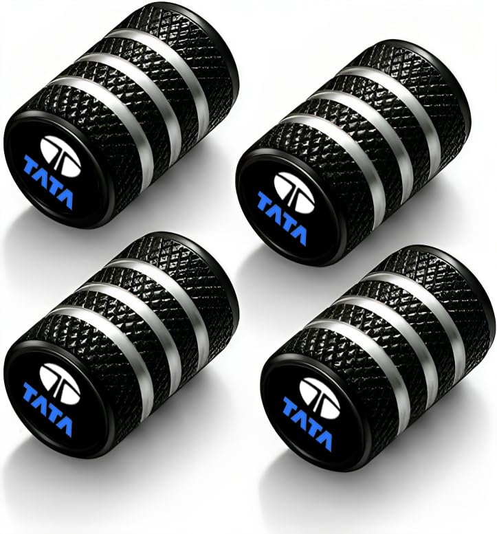 Image of Greenworld Premium Black Chorme Metal Car Tyre Valve Caps Featuring Car Logo Emblems - Durable, Stylish, and Universal Wheel Accessories(TAT-A)