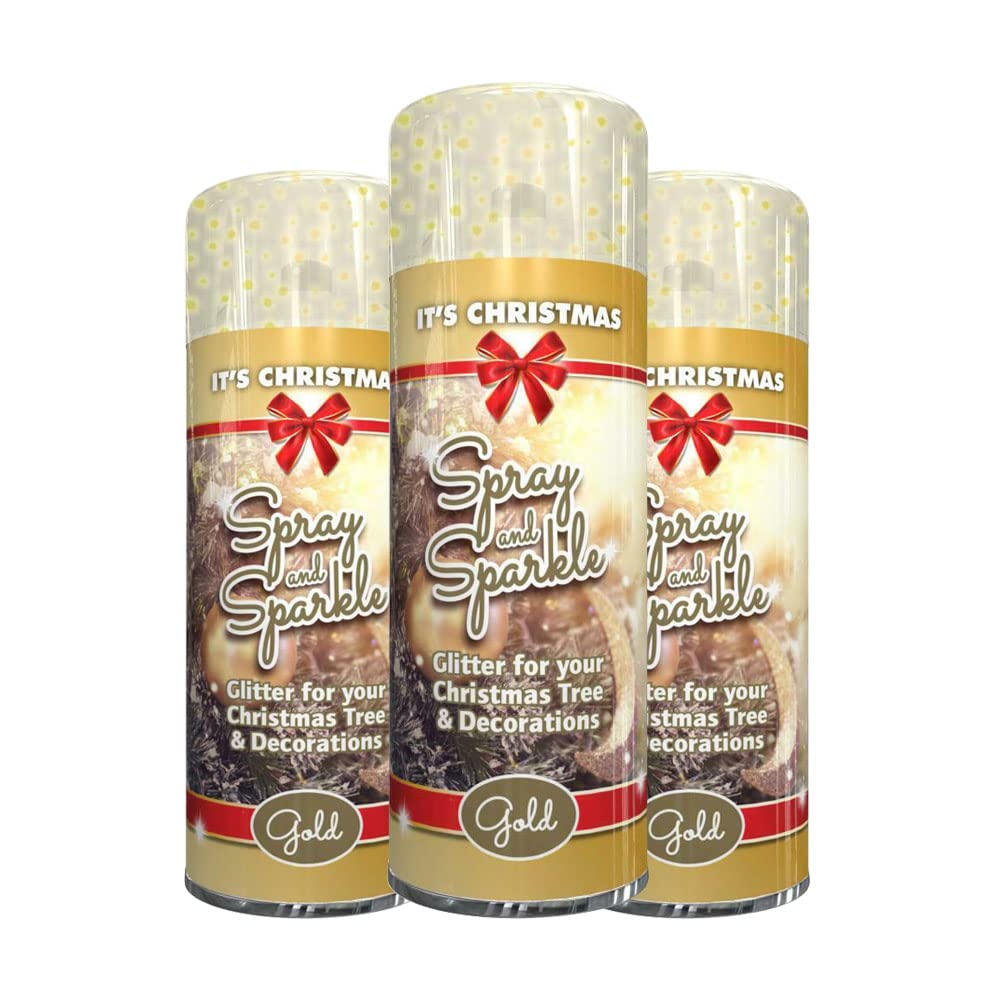3 x Glitter Christmas Gold Spray Paint 200ml / 1x Pair of Disposable Gloves Decorative Creative Art and Craft by Swiss Signature