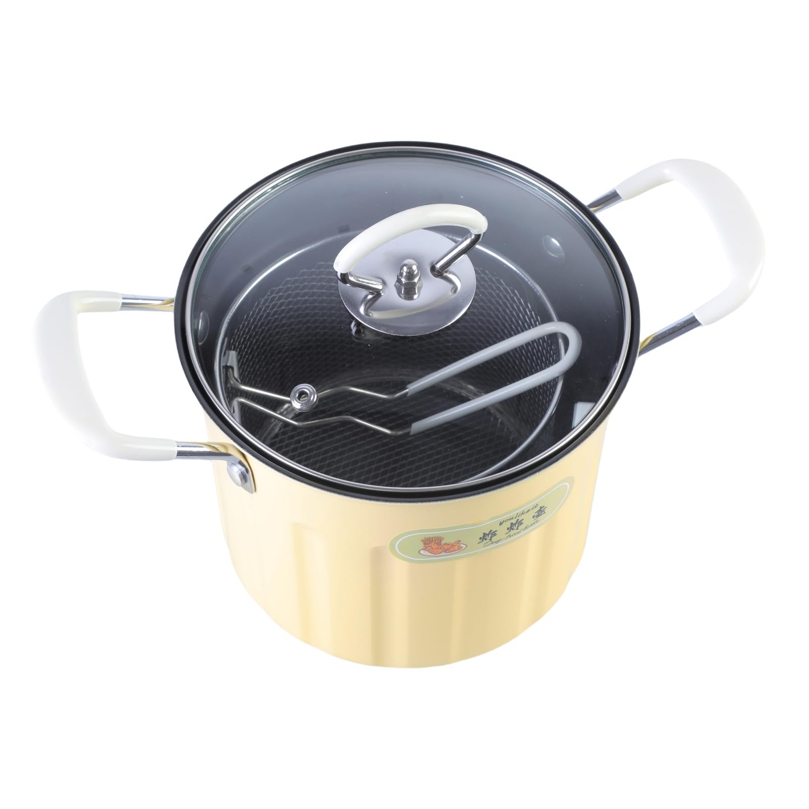 MICFENY Small Frying Pots with Basket and Oil Strainer Nonstick Cookware for French Fries Ergonomic Handle Noodles Cooking Pans