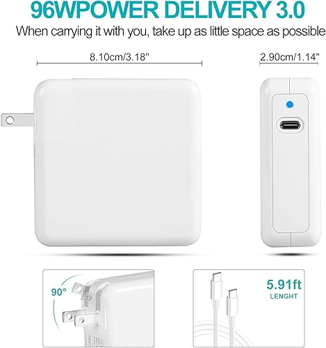 Miniatura 2 de Cargador para MacBook Pro ATLZXL de 96 W, cargador USB C, adaptador de corriente compatible con MacBook Pro Air 13, 14, 15, 16 pulgadas, nuevo iPad