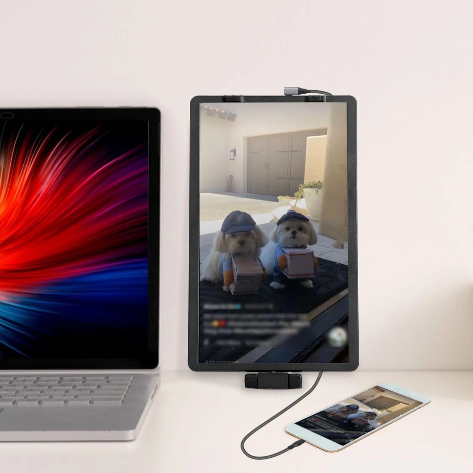 Rozszerzacz Ekranu Dodatkowy Ekran 35,8 cm | 1080P Zewnętrzny Monitor Laptopowy z 2 Portami do Konferencji, Biurka, Domu, Gier, Kodowania, Projektowania, Prezentacji