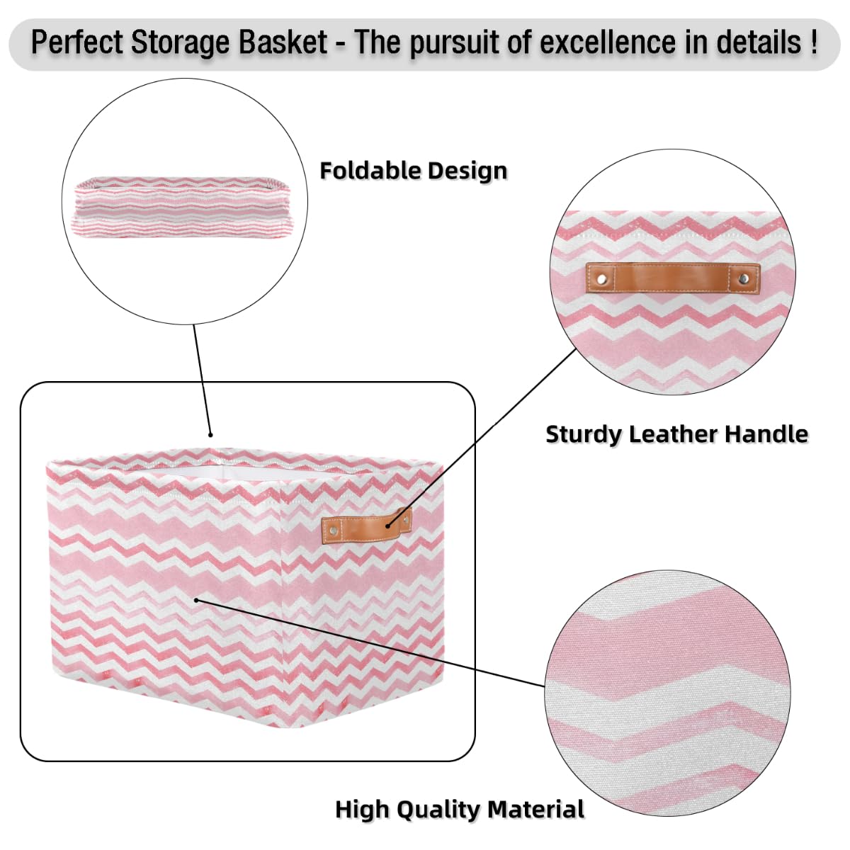 Mexpekil Cesta de almacenamiento con rayas en zigzag rosa, caja de almacenamiento de juguetes para niños, plegable, organizador de tela para estantes, cesta de regalo grande con asas, 2 piezas