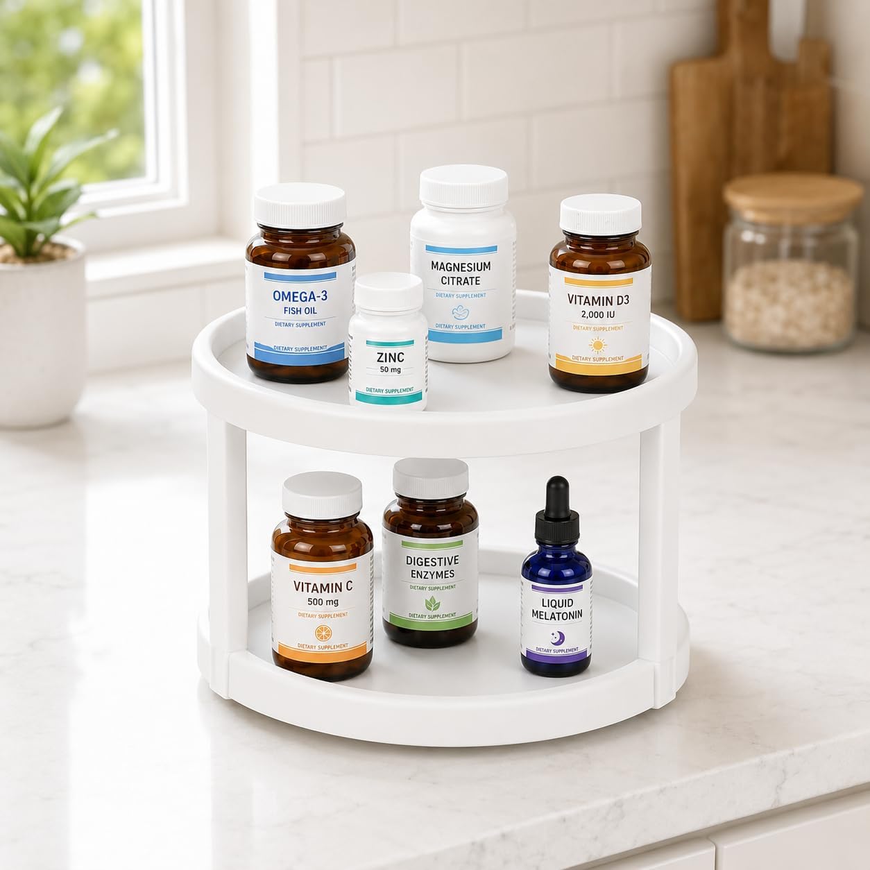 2-Pack Lazy Susan Medicine Bottle Organizer, 2-Tier 360° Rotating Medicine Cabinet Organizer, Clear 9.8'' Turntable for Prescription, Vitamin & Bottles, Spice Rack for Cabinet, Kitchen & Pantry