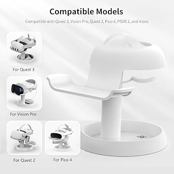 AMVR Stand Holder Compatible with Meta Quest 3s/Quest 3/Vision Pro/Quest 2/Pico 4/for PSVR 2 - Universal VR Headset Display Dock, Stable Bracket Storage Round Base, Mount Install Easy