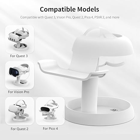 AMVR Stand Holder Compatible with Meta Quest 3s/Quest 3/Vision Pro/Quest 2/Pico 4/for PSVR 2 - Universal VR Headset Display Dock, Stable Bracket Storage Round Base, Mount Install Easy