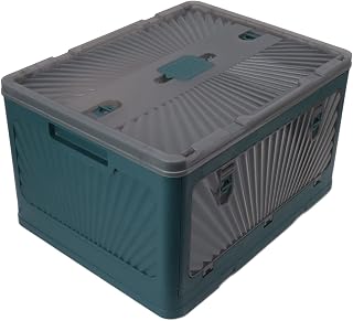 Srliya Collapsible Storage Bin with Lid, Large Capacity Outdoor Folding Box, Portable Plastic Container with Rollers for Camping, Picnic, Car, Household Organization (Green Medium Size)