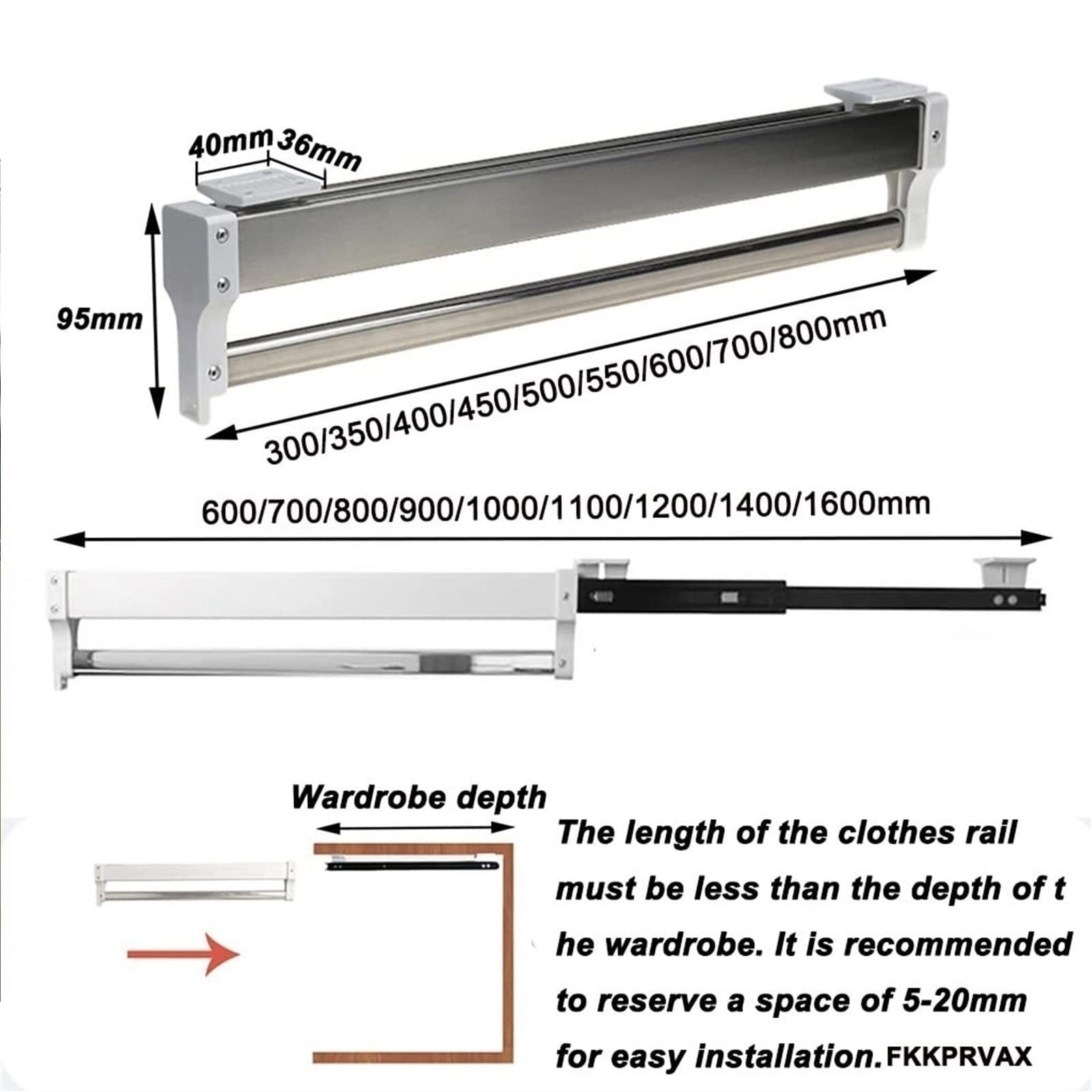 Guardaroba Estraibile Binario - Asta Estensibile Per Guardaroba, Appendiabiti Estraibile, Appendiabiti Per Armadio, Asta Per Armadio Estensibile, Appendiabiti Per Guardaroba Regolabile ( Size : 550MM/