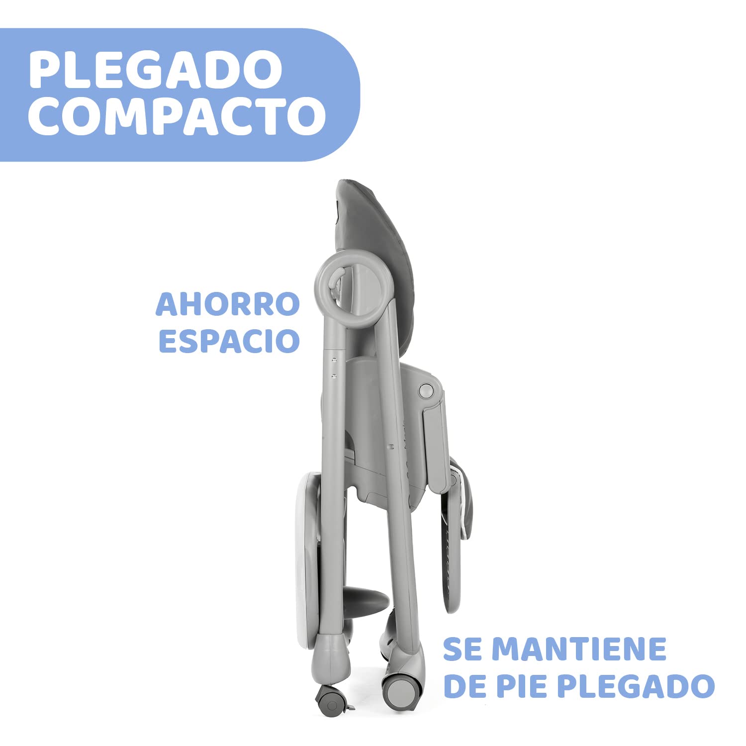 Chicco Polly Magic Relax Trona Evolutiva para Bebés y Hamaca Apta de 0 Meses a 3 Años (15 kg), Trona Compacta Totalmente Reclinable y Ajustable con 4 Ruedas, Barra de Juegos y Cojín Reductor - Gris