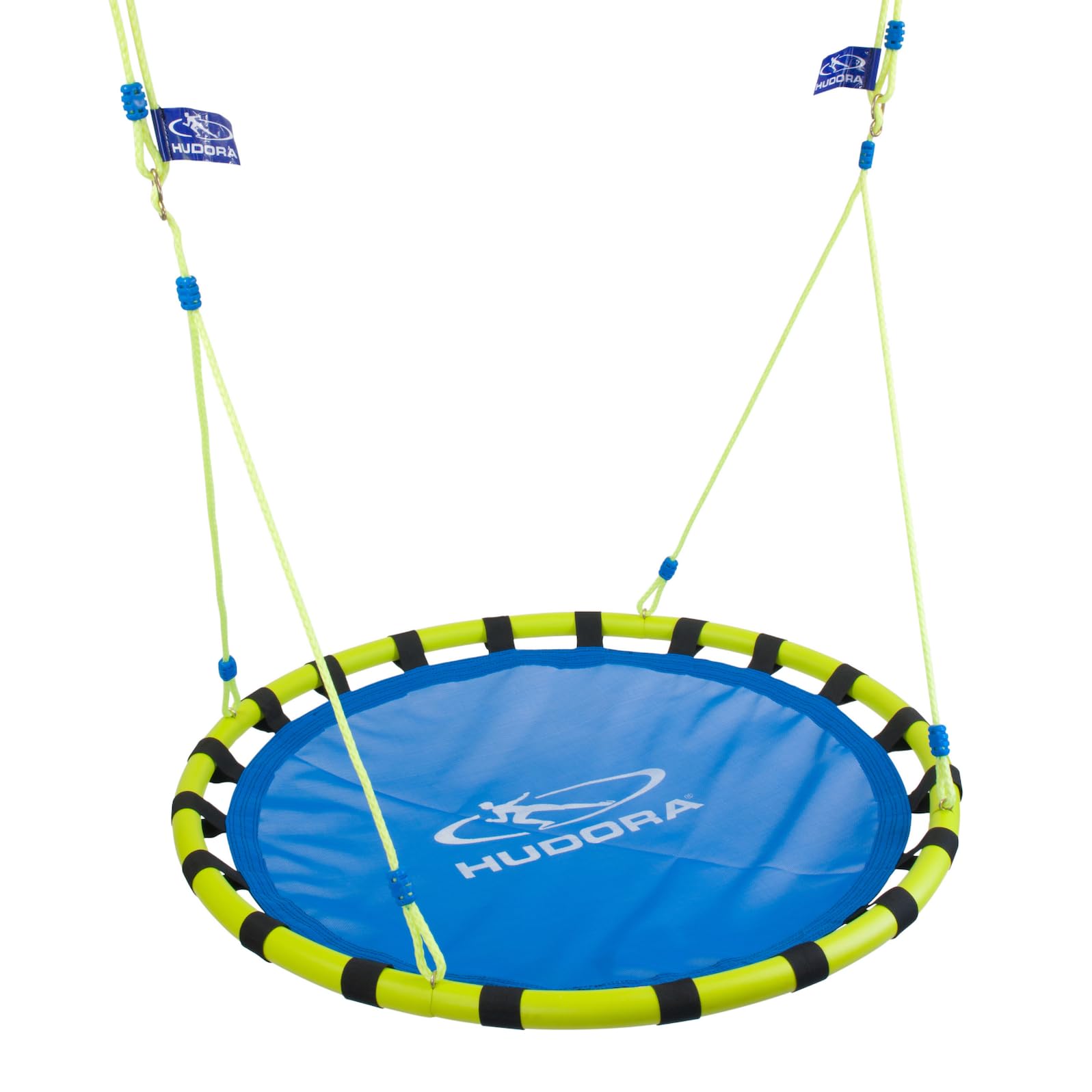 HUDORA Nestschaukel Alu 120 - Hochwertige Indoor & Outdoor Korbschaukel - Hängeschaukel mit 120 cm Durchmesser - Höhenverstellbare Schaukel für Kinder & Erwachsene bis zu 120kg, blau/gelb