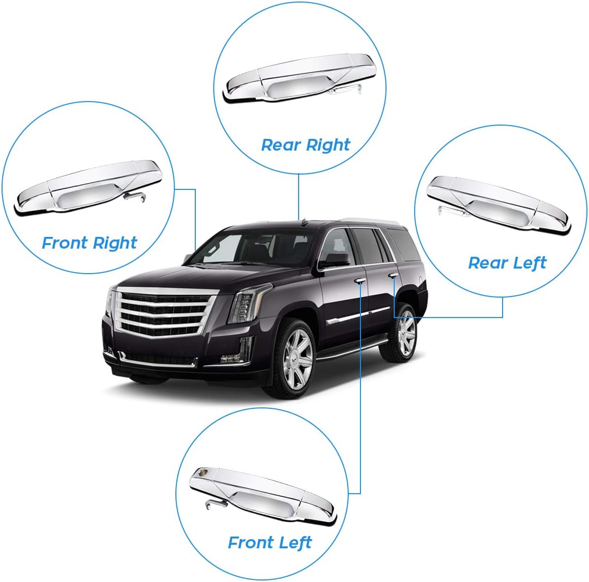 FAERSI 4pcs Outside Exterior Door Handle Front Rear Driver & Passenger Side Replacements for Cadillac Escalade Chevy Silverado GMC Sierra Yukon Pickup Truck SUV 2007 2008 2009 2010 2011 2012 2013