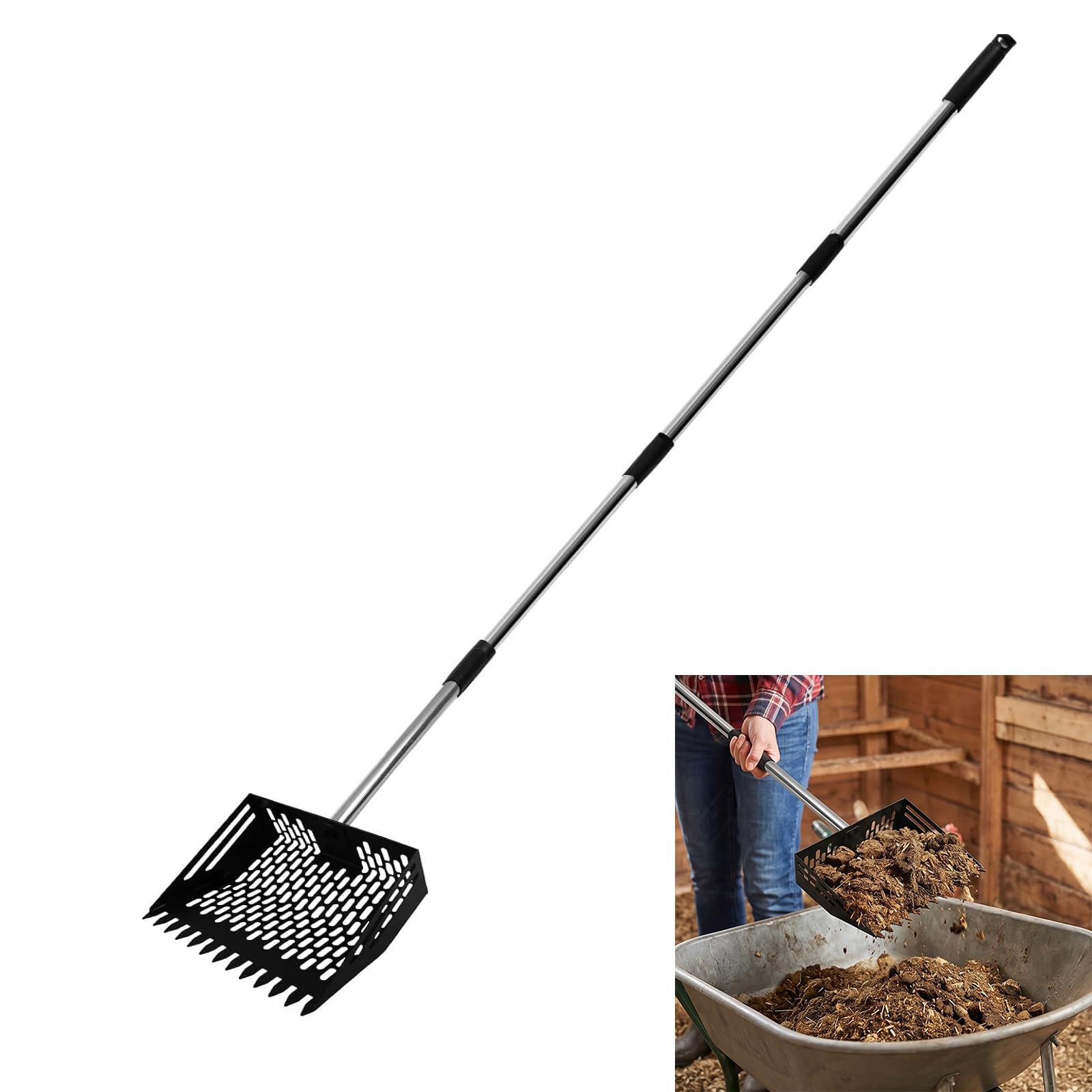 Cucharas ajustables para estiércol de pollo, mango ergonómico, pala de residuos de pollo para gallineros y mantenimiento