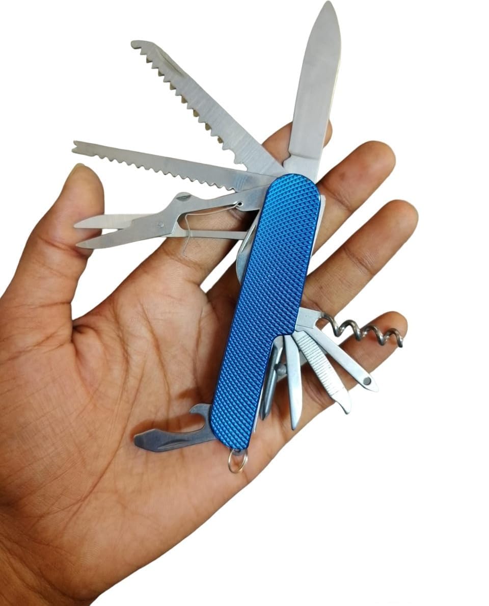 Multi-Functional Portable Pocket Utility 15 in 1 All in One Tools Wire Cutter Pliers Bottle Opener Screwdriver Set - Stainless Steel & Aluminium Handle - Blue & Silver-picture-25